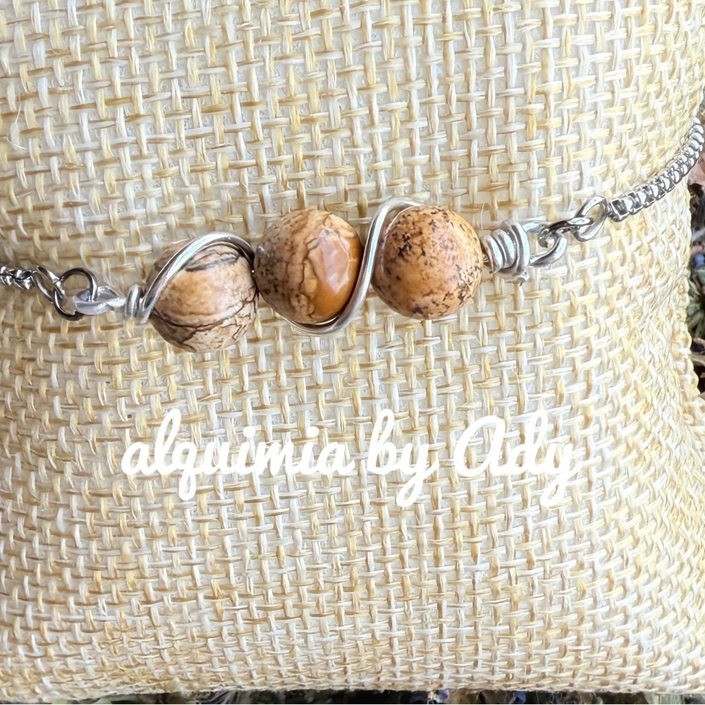 Silver picture jasper minimalist western bracelet